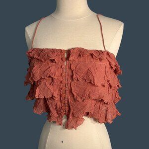 Free People FP One Ruffle Tiered Cropped Tube Top Rust Orange Boho